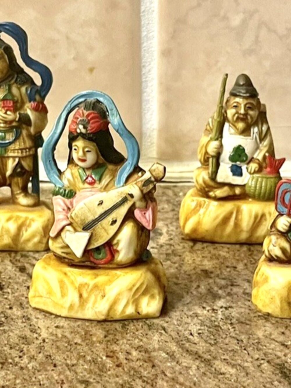 Vintage Oriental Mini Figurines Hand Made Hand Painted Statues Set of 6